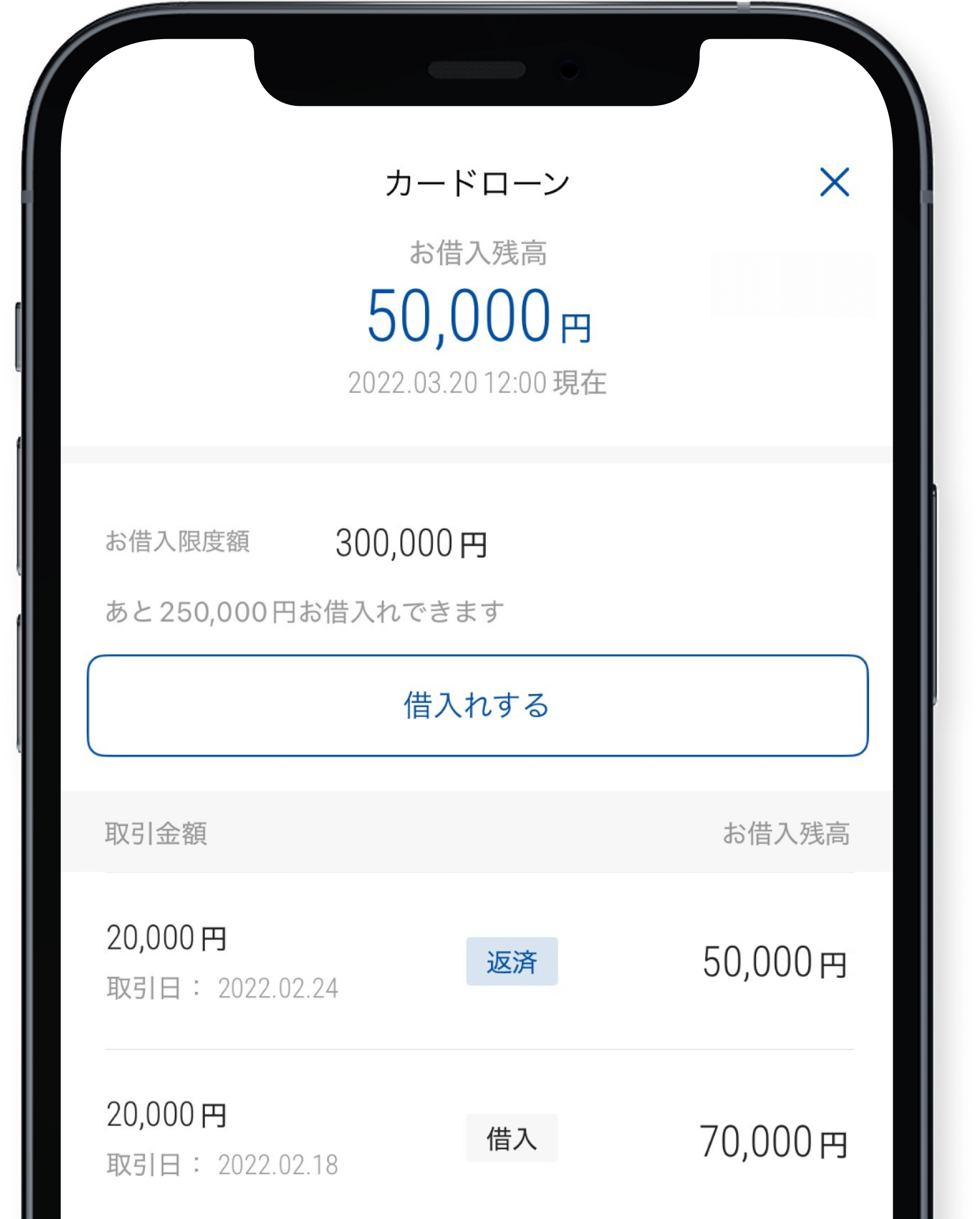 アプリのカードローンの画面