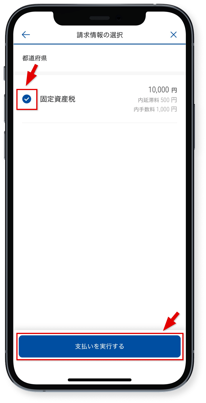 チェックを入れて、<br />「支払いを実行する」をタップ