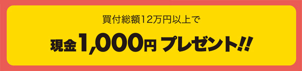 買付総額12万円以上で 現金1,000円プレゼント!!