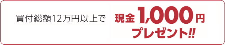 買付総額12万円以上で、現金1,000円プレゼント!!