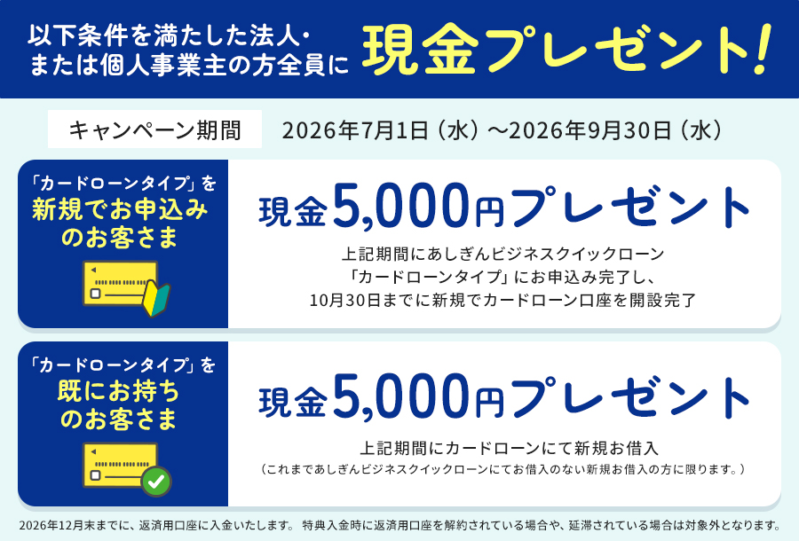 あしぎんビジネスクイックローン新規契約キャンペーン条件
