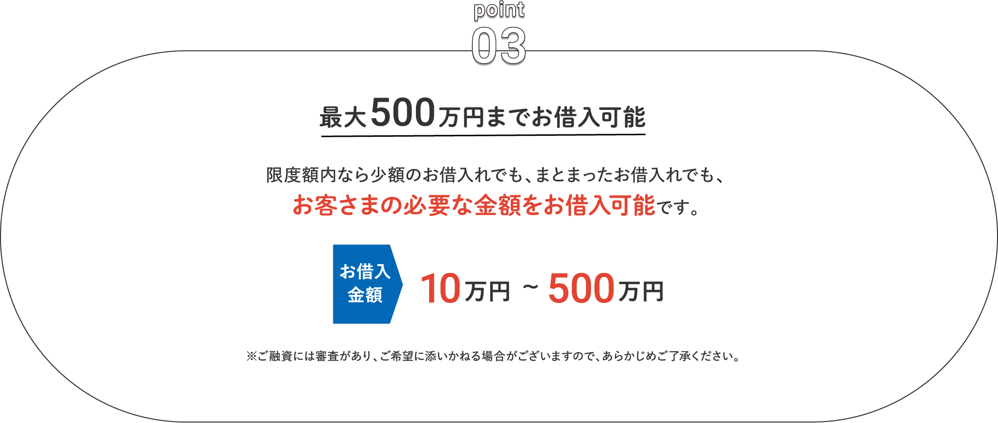 point03 最大500万円までお借入可能