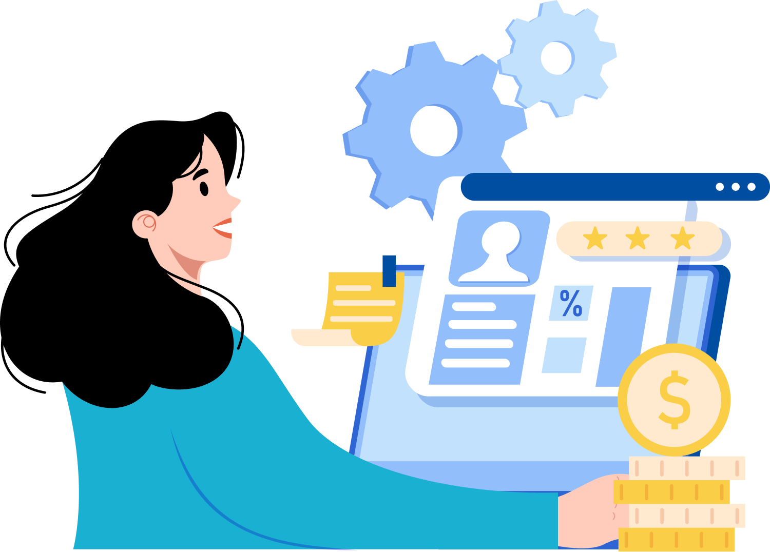 パソコンを操作している女性のイラスト