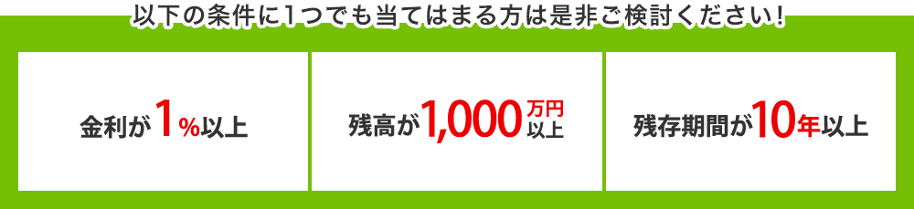 �ȉ��̏�����1�ł����Ă͂܂���͐��񂲌�����������! ������1���ȏ�A�c����1000���~�ȏ�A�c�����Ԃ�10�N�ȏ�