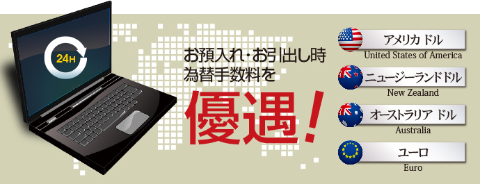 お預入れ・お引出し時の為替手数料50％優遇！